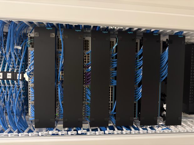 Switch stack patched into rack panels