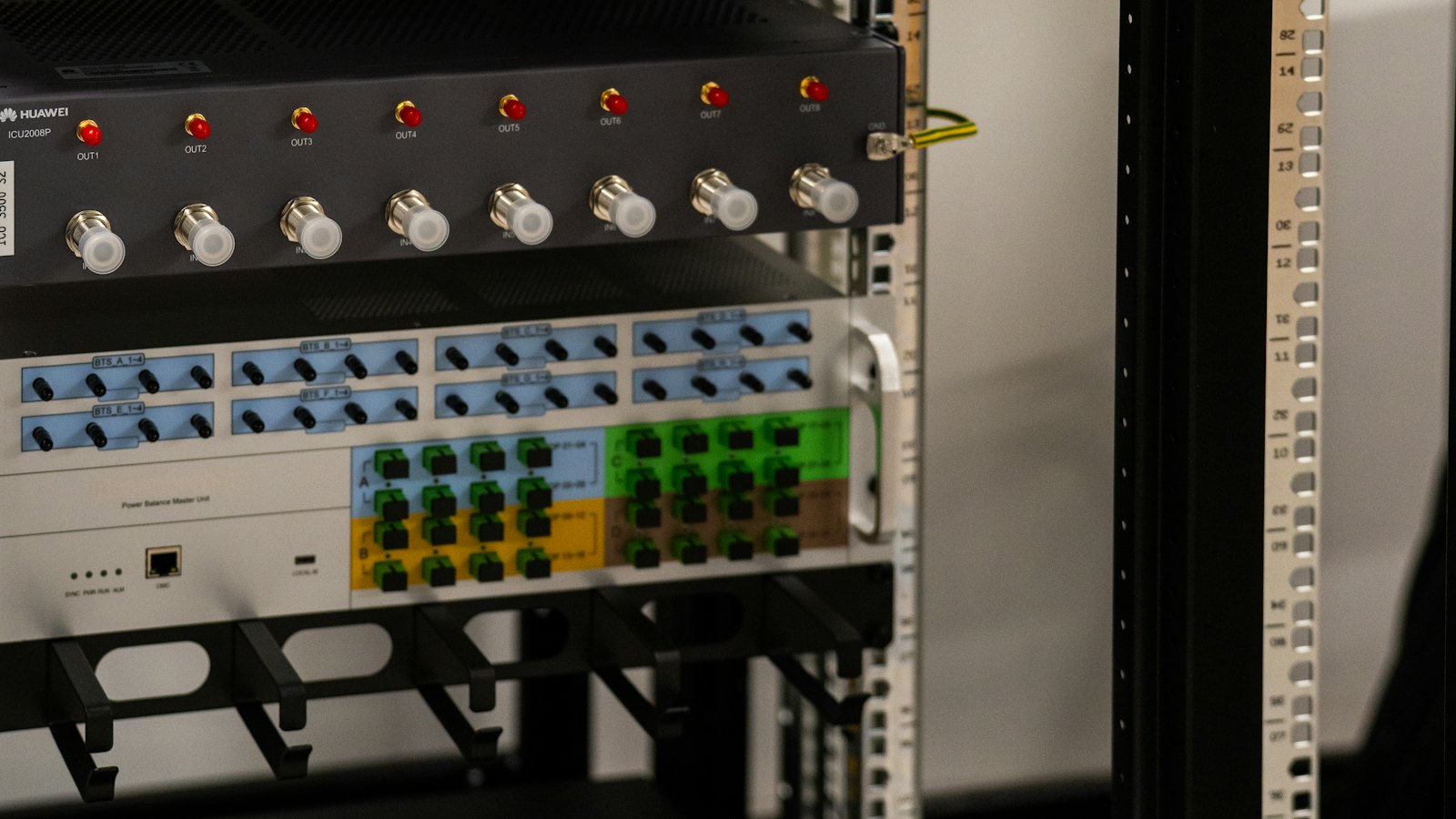 Server rack filled with network and computing equipment